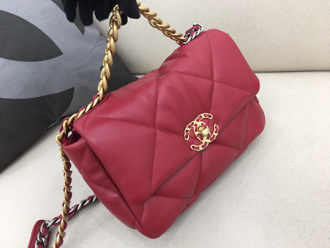 Lambskin 19 Handbag Flap Bag AS1160 Dark Red